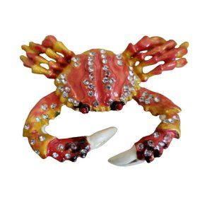 Crab Trinket Box Rhinestone Encrusted Enamel